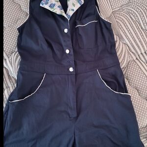 Unique Vintage Blue Nautical-Inspired Jumpsuit